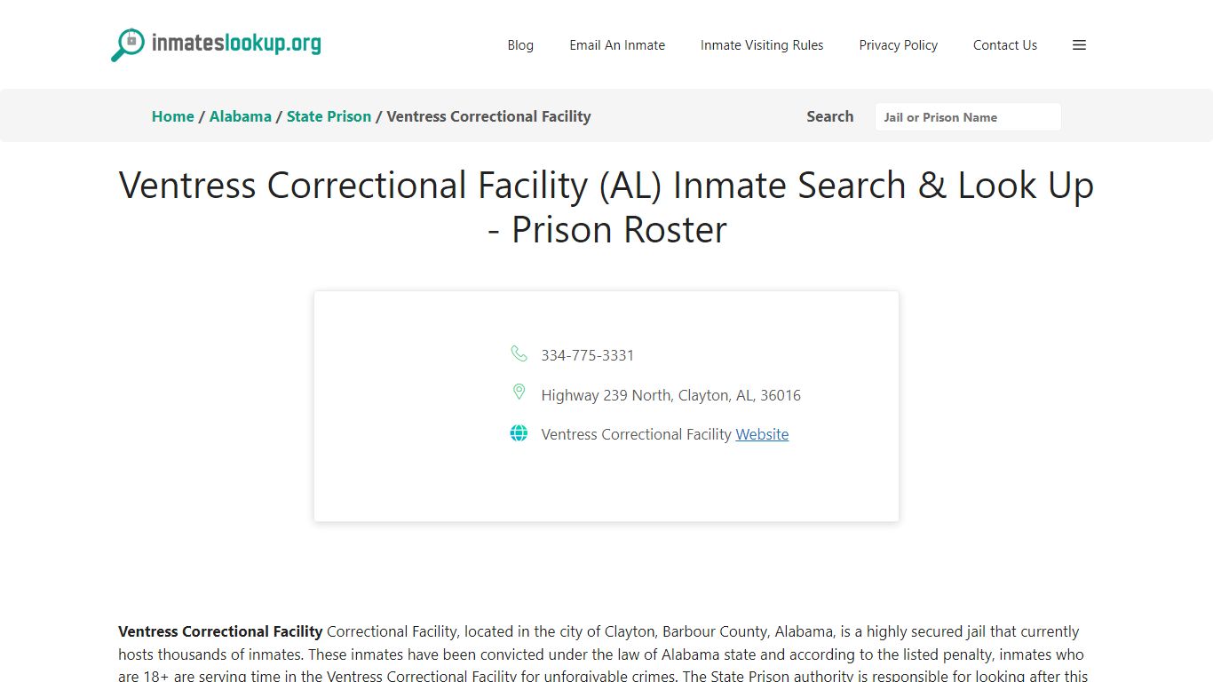 Ventress Correctional Facility (AL) Inmate Search & Look Up - Inmate Lookup