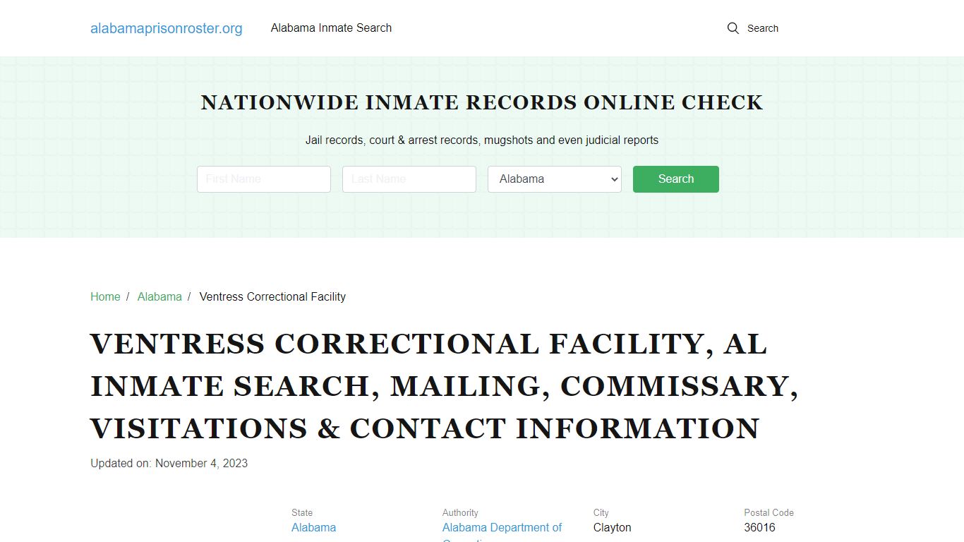 Ventress Correctional Facility, AL: Inmate Search, Visitations & Contacts