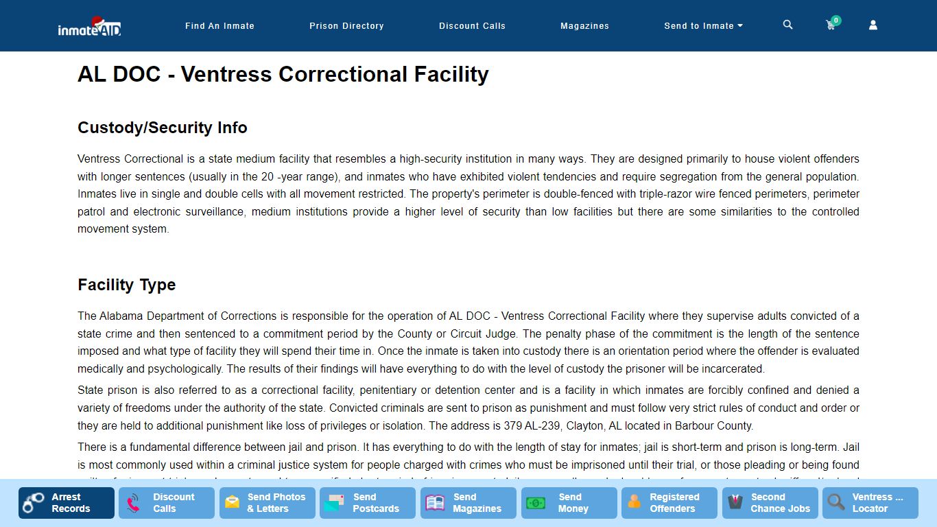 AL DOC - Ventress Correctional Facility - InmateAid